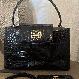 Tory Burch Black Croc-Embossed Satchel